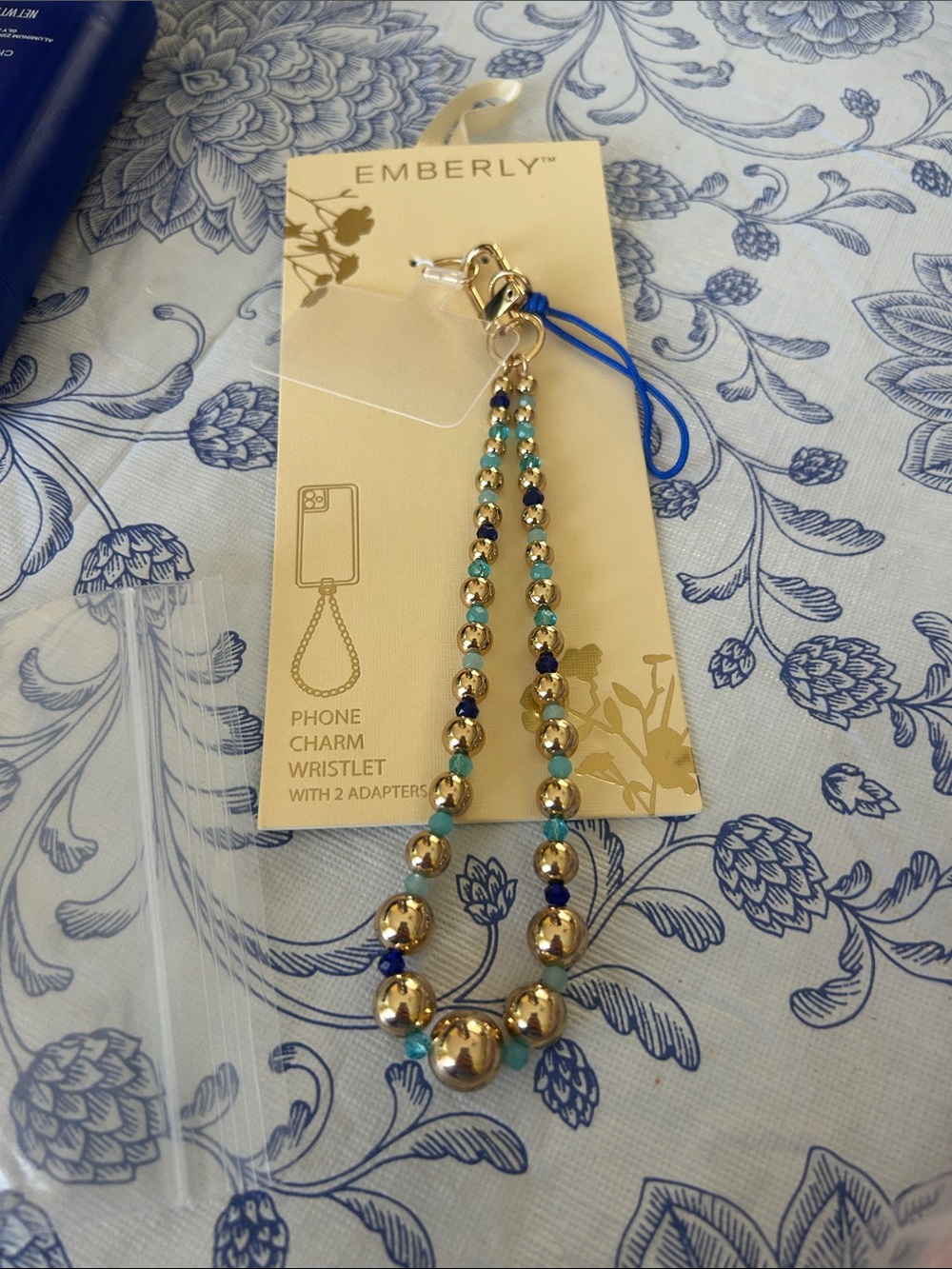 Kohl's Gold and Blue Beaded Phone Charm Wristlet